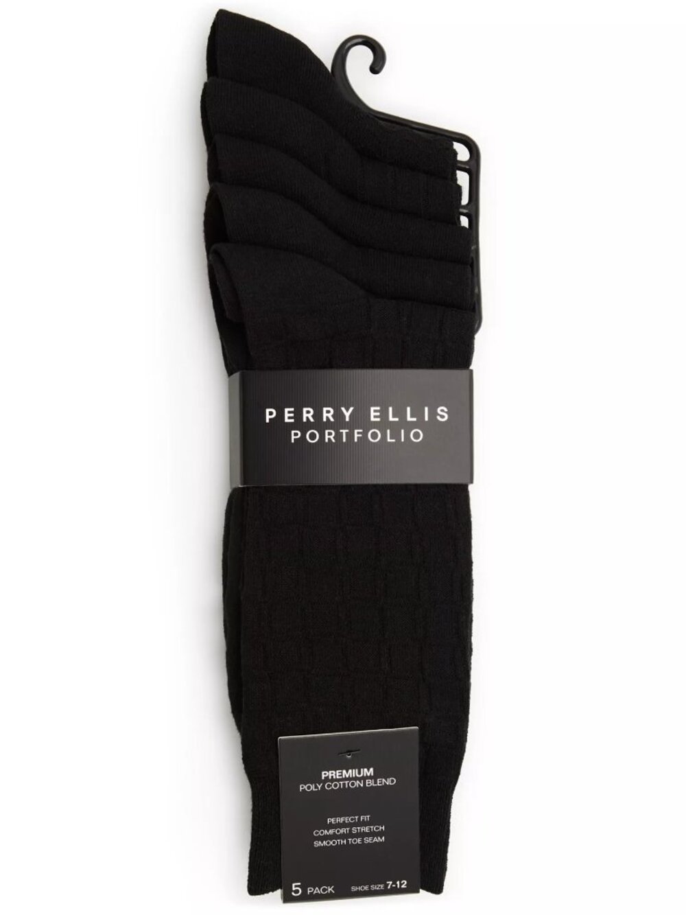 Perry Ellis Portfolio Men's 5-Pack Dress Socks Black Shoe Size 7-11 NWT